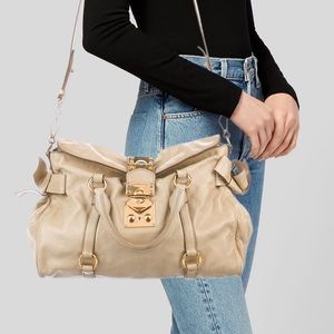 Miu Miu Gold Vitello Bow Satchel